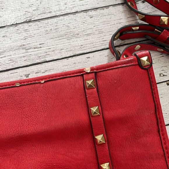 Red Studded Leather Handbag - Picture 4 of 10